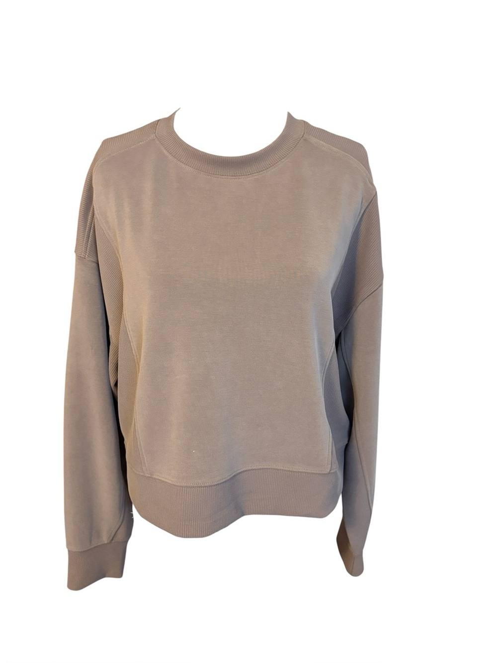 Athleta Seasoft Rib Crewneck Sweatshirt Cropped Taupe Size M